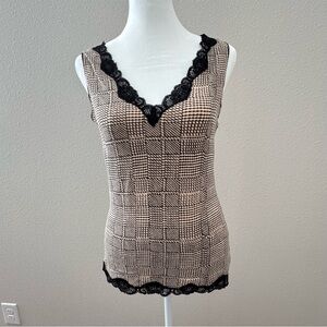 Vintage Y2K The Limited Tan and Black Lace Tank Top Size M made in USA